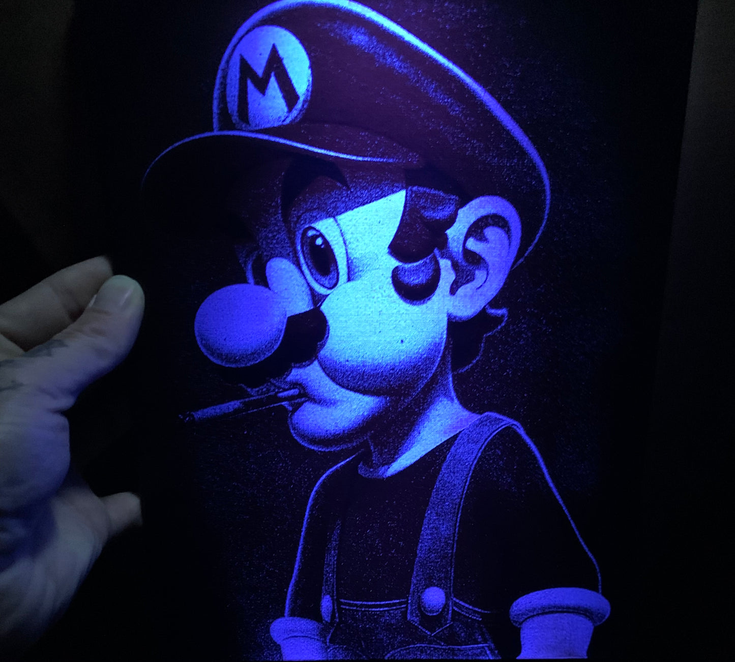 8x10 Acrylic UV Painted Smoking Mario Canvas